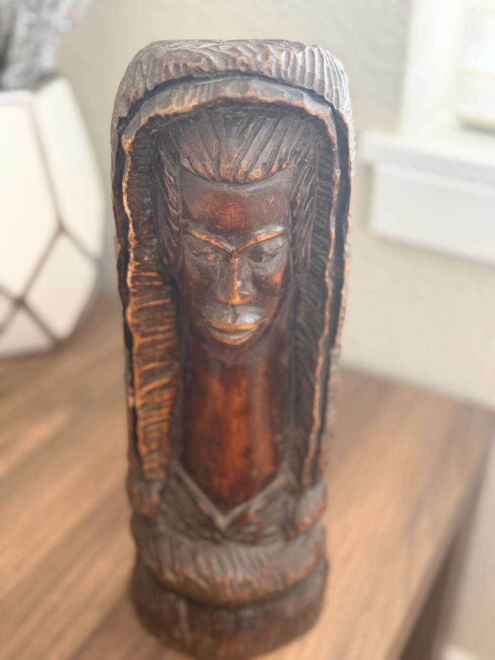 Hand Carved Wooden African Tribal Bust Sculpture